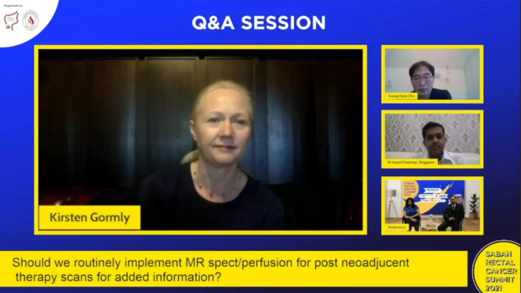 Dr Kirsten Gormly leading a Q&A session on rectal cancer MRI imaging at the Sabah Rectal Cancer Summit 2021 virtual event