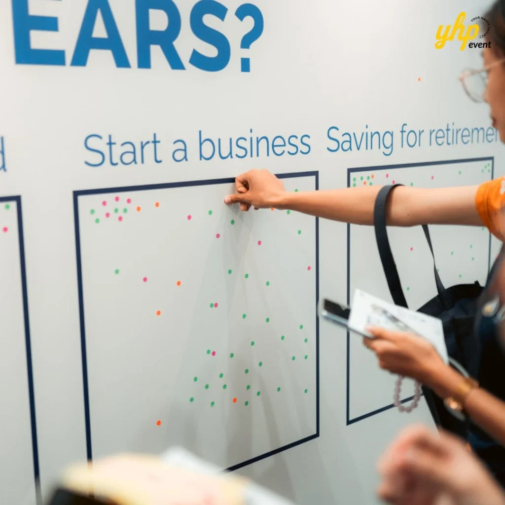 Bursa Marketplace Fair 2024: Invest Today, Harvest Tomorrow 8 isitor participating in an interactive goal-setting wall at the Bursa Marketplace Fair 2024 exhibition