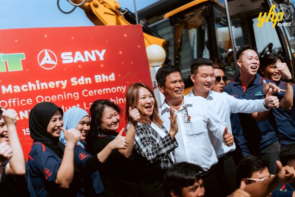 JT Machinery Office Launching 7 JT Machinery Sdn Bhd employees celebrating the new office opening and SANY product launch event