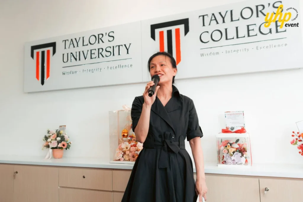Grand Opening of Taylor's Sabah Counseling Centre 4 Official welcome address at the Taylor's Education Counseling Centre launch with university logo in background