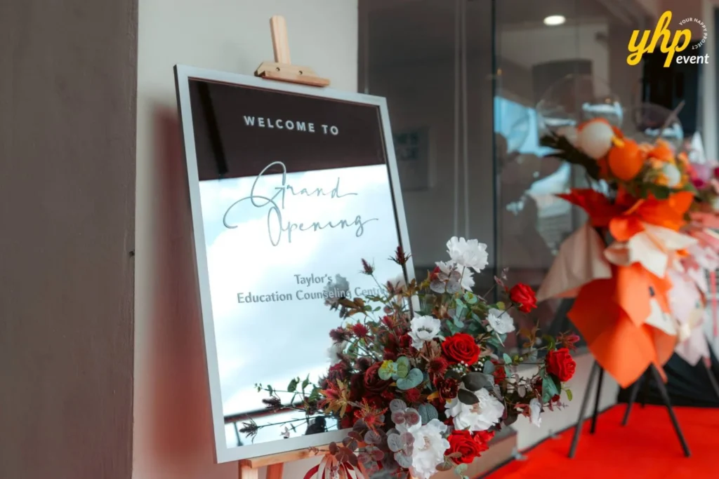 Grand Opening of Taylor's Sabah Counseling Centre 7 Mirror sign board with Grand Opening text for the Taylor's Education Counseling Centre and floral decor