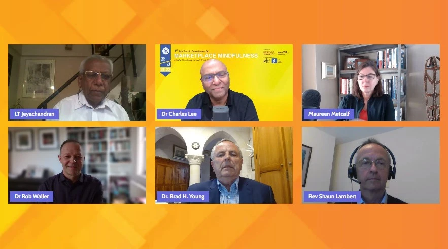 First Ever Virtual Asia Pacific Consultation of Marketplace Mindfulness 9 Video conference layout of the Marketplace Mindfulness event featuring Dr. Ken Boa and other leaders