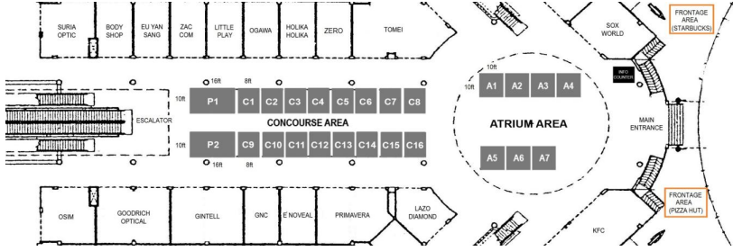 Discover the Top Event Roadshow Venues in Kota Kinabalu, Sabah 16 Floor plan diagram of City Mall showing shop lots, atrium area, and concourse event spaces